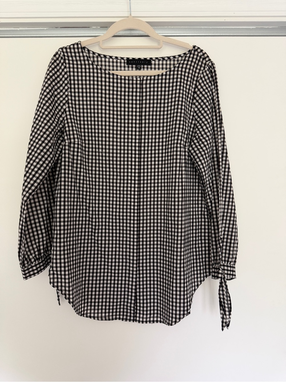 Sanctuary Black & White Gingham Tie-Sleeve Women's Blouse